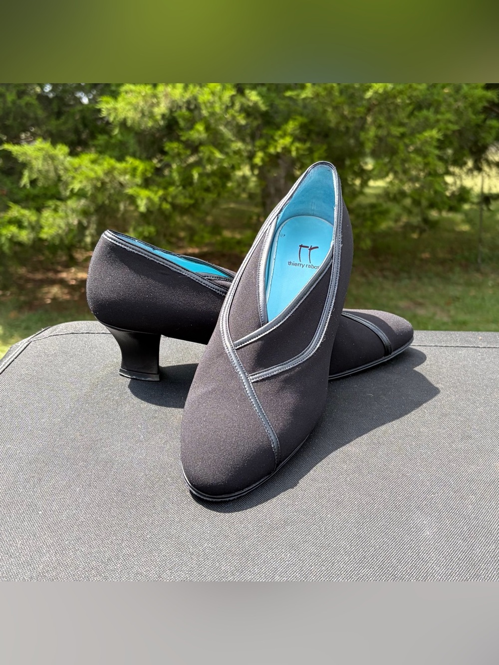 Thierry Rabotin Italy Black Microfiber Crossover Block Heel Pumps 40.5 9.5/10 US